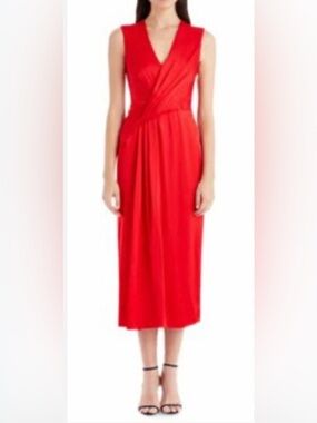 JASON WU Sleeveless Red Draped V-Neck Front Crepe Cocktail Dress (Size 2)-$1,895